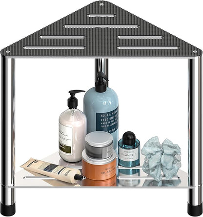 Stainless Steel Large Shower Stool for Inside Shower, 15.4'' H Shower Foot Rest, Corner Shower Stool with Storage Shelf, Shower Step for Shaving Legs, Bathroom Corner Shower Bench, Silver