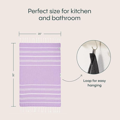 WETCAT Turkish Hand Towels with Hanging Loop, Set of 2 (20" x 30") 100% Turkish Cotton, Pre-Washed, Quick Drying, for Kitchen or Bathroom - Lilac