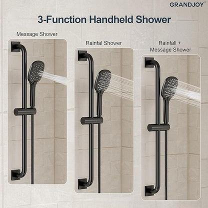 Matte Black 10 Inch Rainfall Shower System with Handheld Spray & Adjustable Slide Bar, Wall Mount Bathroom Shower Faucet Set, Valve Included