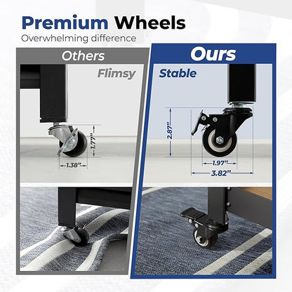 HOMEDANT House 5-Tier Metal Rolling Cart Shelf Rack Casters Heavy Duty Laminated Wheel Shelving Unit Adjustable Utility Storage Shelves Organizer Shelf Kitchen Garage (3, (S) 24.4" W, Black)