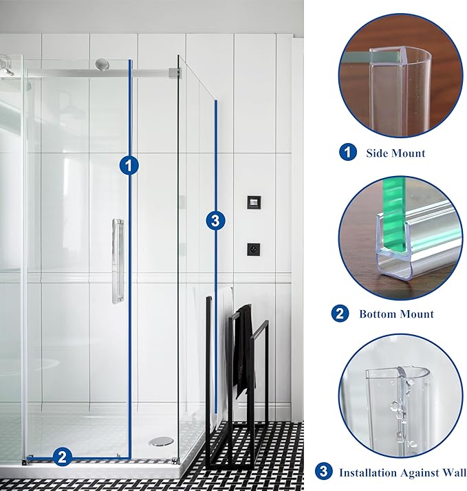 Frameless Shower Door Seal Strip 2 Pack x 39 Inch U for 3/8" Thick Glass Shower Door Side Seal Strip Bottom Seal Door Sweep, Ultra Clear Polycarbonate, Stop Shower Leaks Create A Water Barrier
