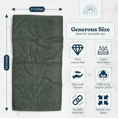 Soleil Fine Goods Luxurious 800 GSM 100% Cotton Bath Towel Set (4-Pack, 27x54) - Heavyweight & Ultra Absorbent, Plush Softness for Bathroom | Hotel & Spa Quality Luxury Towels- Forest