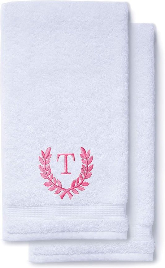 Decorative and Monogrammed Hand Towels for Bathroom Kitchen Makeup | Personalized Gift for Wedding-Bridal | Roman Font Custom Luxury Turkish Towel | Spa Collection, Oversized, 16 X 30 Inch, Set of 2
