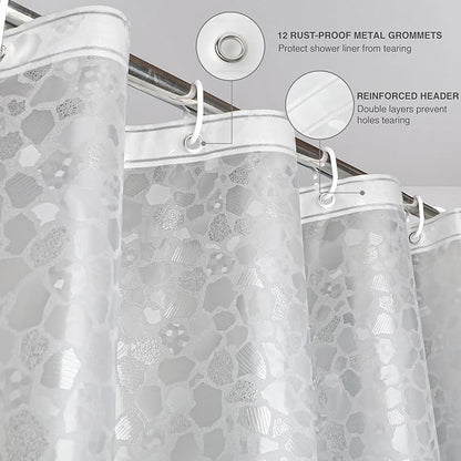 WELTRXE Bathroom Shower Curtain Liner 8G EVA Thick, 72x72 Inch 3D Frosted Pebble Plastic Shower Curtains, Heavy Duty Waterproof Shower Liner with Weighted Magnets, 12 Hooks, Rustproof Metal Grommet