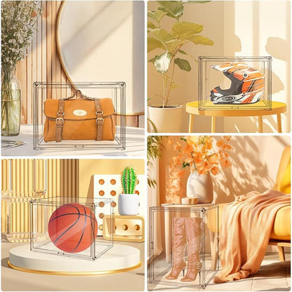 3Pack Extra Large 17.7"X13"X13" Clear Acrylic Organizer Box Display Case, Plastic Holder with Magnetic Door for Figures, Books, Handbags, Purses, Boots