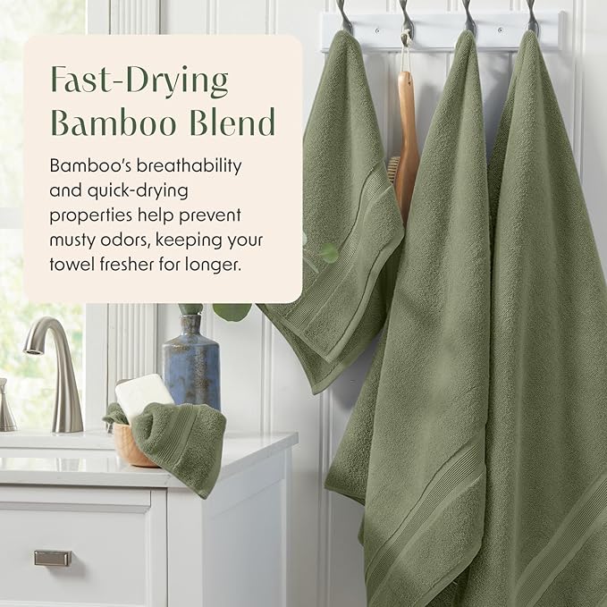 Springtree Home Luxury Viscose from Bamboo Bath Towel Set 6 Piece Set | 35% Viscose from Bamboo - 65% Cotton | Absorbent Quick-Dry Towels for Bathroom | Oeko-TEX Standard 100 Cotton | Lily Pad Green
