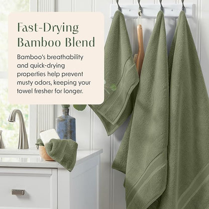 Springtree Home Luxury Viscose from Bamboo Bath Towel Set 6 Piece Set | 35% Viscose from Bamboo - 65% Cotton | Absorbent Quick-Dry Towels for Bathroom | Oeko-TEX Standard 100 Cotton | Lily Pad Green