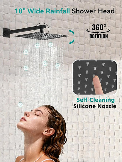 Lefton Shower System in Fahrenheit Display (Battery-free), 10” Overhead Shower Head with All-in-one Handheld Spray Showerhead and Bathtub Faucet, 4-in-1 Control System, SSWM2502 (Matte Black)