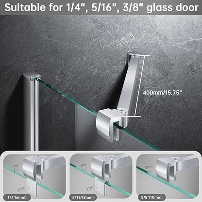Frameless Shower Door Support Bar, Stainless Steel Wall-to-Glass Support Arm to Fixed Shower Glass Panel, for 1/4"-3/8" (6-10 mm) Door, 180° Pivot & Stow-Flat Mode (Brushed Nickel, 15.8-inch(400mm))