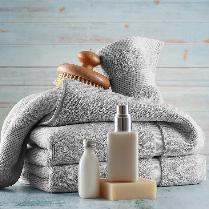 Hearth & Harbor Bath Mat Towels - 100% Ring Spun Cotton Luxury Bath Mat Floor Towels - Ultra Soft & Highly Absorbent Bath Towels Set of 4 - Gray