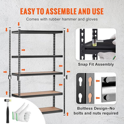 VEVOR Storage Shelving Unit, 5-Tier Adjustable Storage Shelves, 48" L x 24" W x 72" H Heavy Duty Garage Storage Shelves, Metal Shelves for Kitchen Pantry Basement Bathroom Laundry