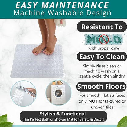ENKOSI Square Shower Mat – 21 x 21 Inch Non-Slip Bathroom Shower Stall Mat with Suction Cups and Drain Holes – Anti-Slip Shower Mats for Inside Shower - Square Bathmat (21x21 Clear)