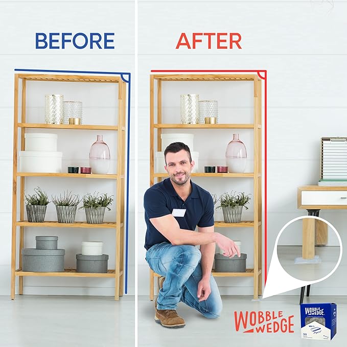 The Original Wobble Wedge Rigid Plastic Shims, Heavy Duty Leveling Wedges for Furniture, Tables, Toilets, Home Improvement & Work Projects, Transparent Plastic Shim, Leveling Feet, MADE IN USA, 30Pack
