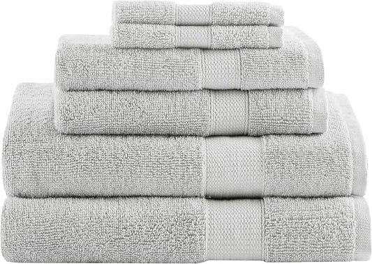 Comfort Spaces Turkish Bathroom Towel Set 6 Piece Luxury Bath Towel Set 2 Hand Towel for Bathroom 2 Washcloth 2 Large Bath Towel Sets Long Staple Soft Quick Dry Towel Set Light Grey