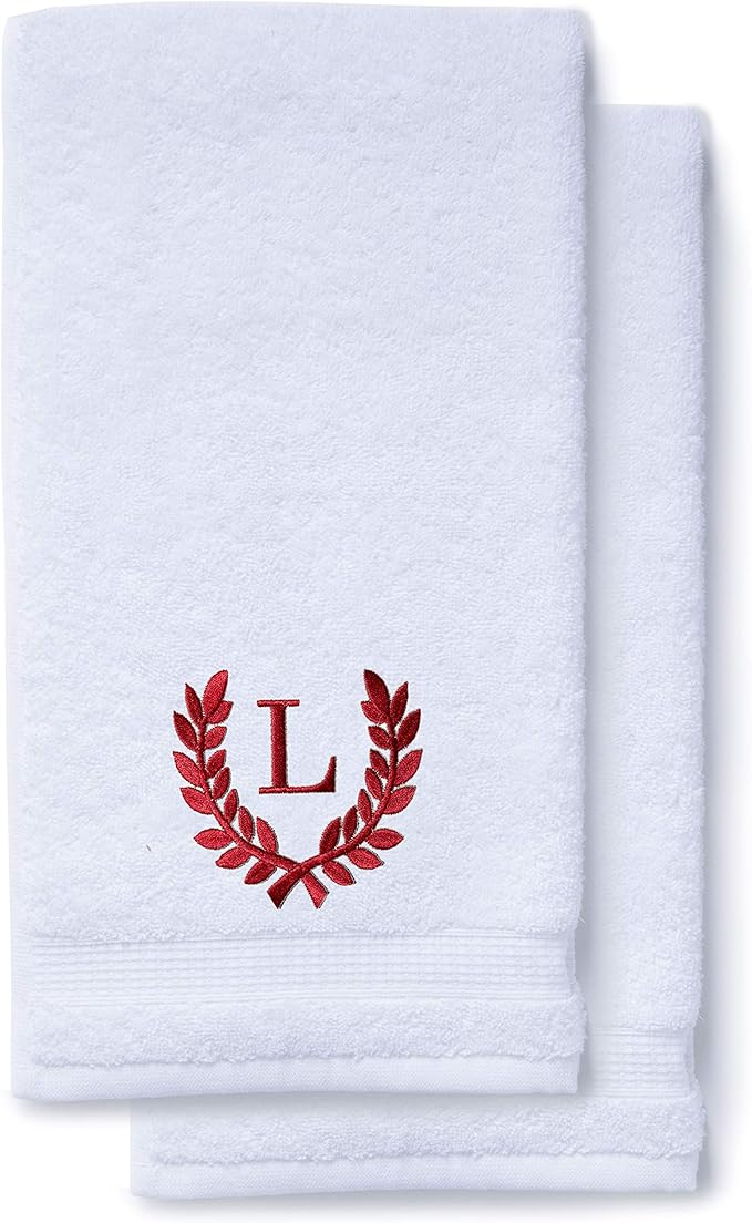 Decorative and Monogrammed Hand Towels for Bathroom Kitchen Makeup | Personalized Gift for Wedding-Bridal | Roman Font Custom Luxury Turkish Towel | Spa Collection, Oversized, 16 X 30 Inch, Set of 2