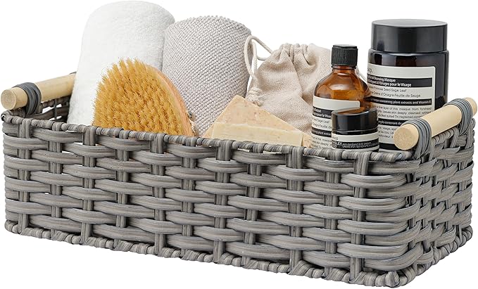 GRANNY SAYS Wicker Baskets for Storage, Wicker Baskets for Shelves, Waterproof Toilet Tank Topper, Toilet Paper Basket for Back of Toilet, Gray