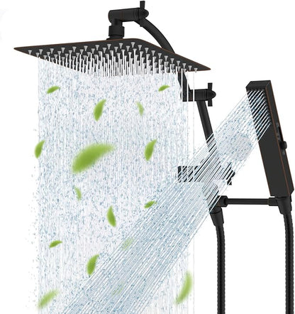 Hibbent All Metal CUPC Certified 10'' Rain Shower Head, Dual Shower Head Combo, High Pressure Handheld 4 Sprays Shower Wand, 16'' Adjustable Extension Arm, 71'' Hose, Shower Holder, Oil-Rubbed Bronze