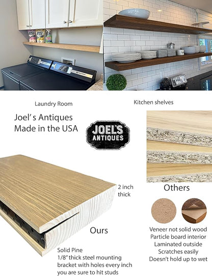 joelsantiques - 60 Inch Wooden Floating Shelves for Wall - 60x10x2 in - Made of Natural Wood - Long Heavy Duty Rustic Wall Shelves for Bedroom - Perfect for Living Room, Kitchen - Mocha