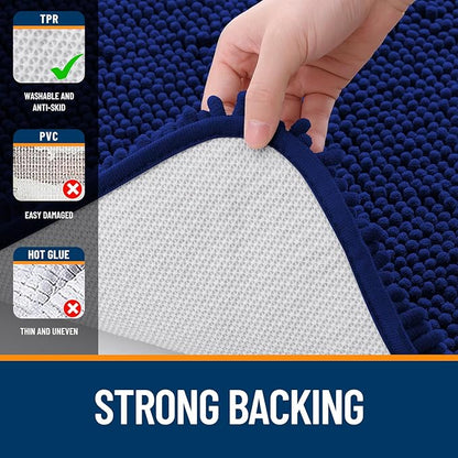OLANLY Bathroom Rugs 24x16, Extra Soft Absorbent Chenille Bath Rugs, Rubber Backing Quick Dry, Machine Washable Bath Mats for Bathroom Floor, Tub and Shower, Home Decor Accessories, Navy