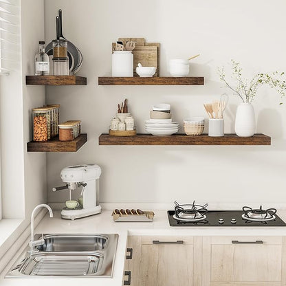 Vivelove 12" Deep Floating Shelves for Wall 36" Long, Wall Shelves for Bedroom Living Room Bathroom Kitchen Laundry Room, Farmhouse Rustic Shelves for Home Decor, 36" X 12" X 2" Set Of 2, Rustic Brown