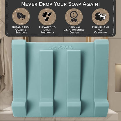 Silicone Soap Dish (USA Patented) Self Draining Bar Soap Holder for Shower Bathroom Sink, Drying Soap Dish Tray Sponge Holder Easy Cleaning Soap Saver Mat Travel Accessories (Teal, 2)