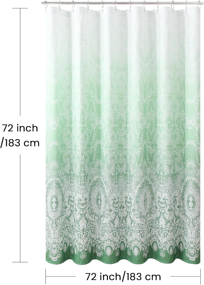 Chantilly Lace Shower Curtain - Heavyweight Polyester, Grass Green to White Ombre Design, 72" W x 72" H