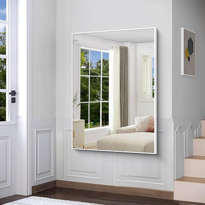 BONEWEI White Bathroom Mirror,36x48 inch Wall Mirror for Bathroom Wall Mounted,Large Rectangle Mirror for Bathroom Over Sink,Modern Metal Frame for Living Room,Bedroom Entryway,Horizontal/Vertical