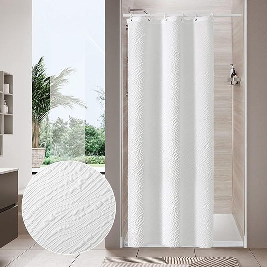 MitoVilla White Modern Small Stall Shower Curtain 36 x 72, Farmhouse Narrow Half Size Shower Curtains for Bathroom Decor, 3D Waves Embossed Marble Textured Cloth Shower Curtain 36 inch