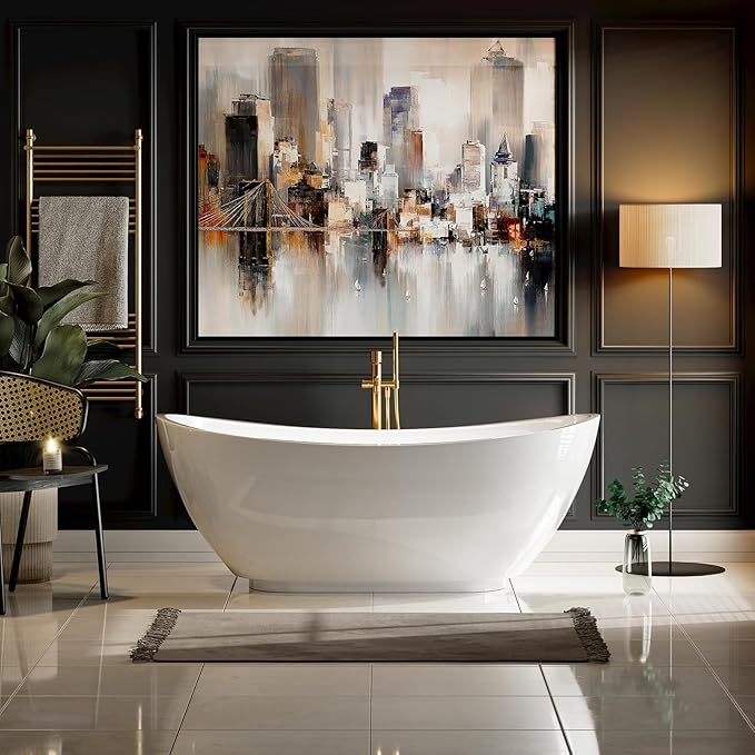Empava 69 Inch Freestanding Bathtub - Acrylic Free Standing Soaking Tubs with Contemporary Design, White