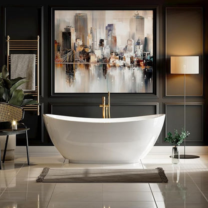Empava 69 Inch Freestanding Bathtub - Acrylic Free Standing Soaking Tubs with Contemporary Design, White