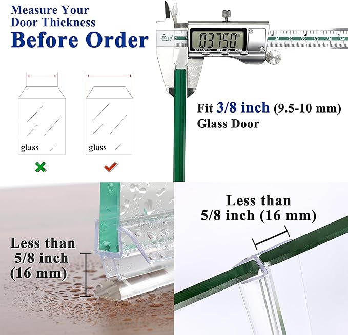 Frameless Shower Door Seal Set 4 Pack x 39 Inch HDM Glass Shower Door Bottom Seal Side Seal Strip Door Sweep for 3/8" Glass Ultra-Clear Polycarbonate Stop Shower Leaks Create A Water Barrier