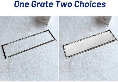 Linear Shower Drain 12", Brushed Floor Drain with Tiled Insert Grate & Hair Strainer, 304 Stainless Steel Bathroom 2-in-1 Tiled in Drain, CUPC Certified (Brushed, 12'')