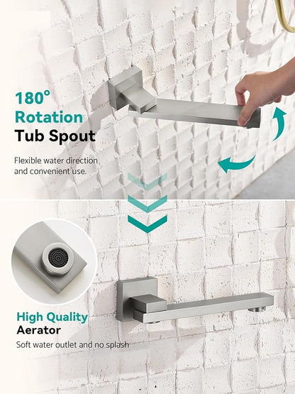 Lefton Shower System in Fahrenheit Display (Battery-free), 10” Overhead Shower Head with All-in-one Handheld Spray Showerhead and Bathtub Faucet, 4-in-1 Control System, SSWM2502 (Brushed Nickel)