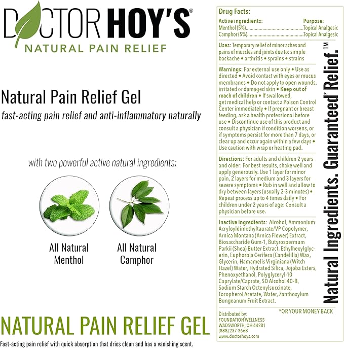 DOCTOR HOY'S Natural Pain Relief Gel, Topical Arnica Anti-Inflammatory Gel for Arthritis, Joint Pain, and Muscle Strains - Clean, Safe and Effective Pain Relief