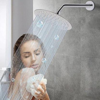 HarJue Shower Arm with Flange and Teflon Tape, Wall Mounted Shower Pipe 304 Stainless Steel Extension Arm for Fixed Shower Head & Handheld (12 Inches, Chrome)