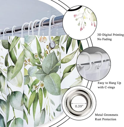 Riyidecor Sage Green Eucalyptus Leaves Shower Curtain for Bathroom Decor 72Wx72H Get Naked Bible Verse Spring Watercolor Floral Botanical Art Printed Fabric Polyester Waterproof 12 Pack Metal Hooks
