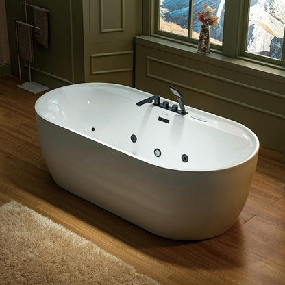 WOODBRIDGE 72" x 35-3/8" Whirlpool and Air Bath Heated Soaking Combination Tub with Adjustable Speed Air Blower, Tub Filler, and LED control panel, Matte Black Finish Trim and Drain Kit, BM500+F0051MB