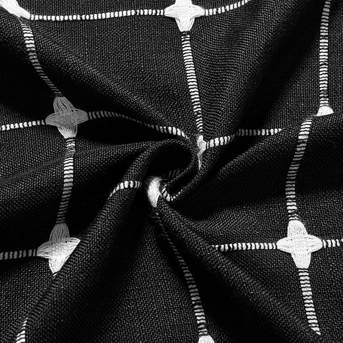 MitoVilla Boho Small Stall Shower Curtain 36 x 72, Narrow Polyester Linen Fabric Shower Curtains for Farmhouse Bathroom Decor, Half Size Cloth Shower Curtain Set with Hooks, Black