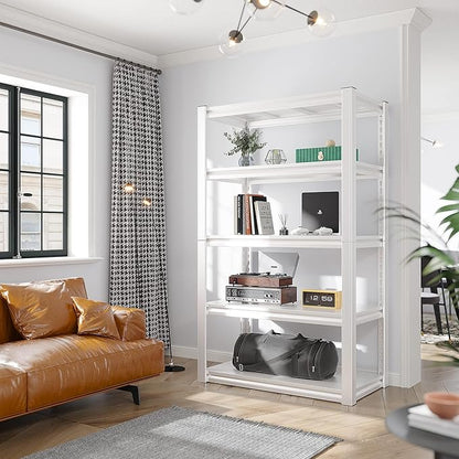 Raybee Garage Shelving, 2000LBS Storage Shelves, White Metal Shelves, 5 Tier Adjustable Heavy Duty Shelving for Pantry Kitchen Closet Basement Warehouse 16.5" D x 32" W x 63" H