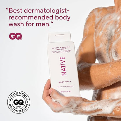 Native Body Wash Contains Naturally Derived Ingredients | For Women & Men, Sulfate, Paraben, & Dye Free Leaving Skin Soft and Hydrating | Cherry & Vanilla Macaron 18 oz