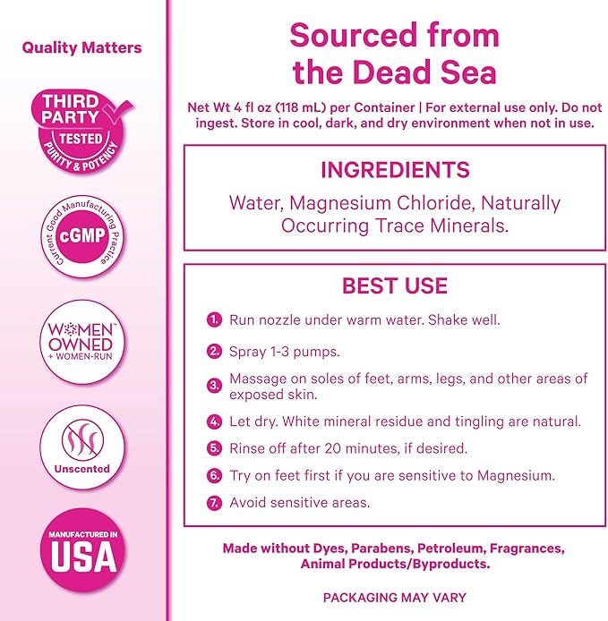 Pink Stork Magnesium Spray Mist - for Calm, Stress, and Sleep, Seasickness Support, Pregnancy Must Haves, 200 mg per 6 Sprays, Pure Magnesium Chloride Body Spray, 4 oz, Unscented