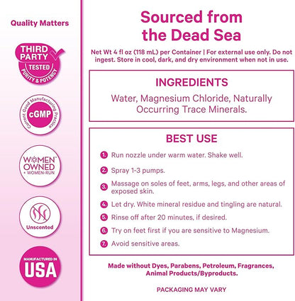 Pink Stork Magnesium Spray Mist - for Calm, Stress, and Sleep, Seasickness Support, Pregnancy Must Haves, 200 mg per 6 Sprays, Pure Magnesium Chloride Body Spray, 4 oz, Unscented