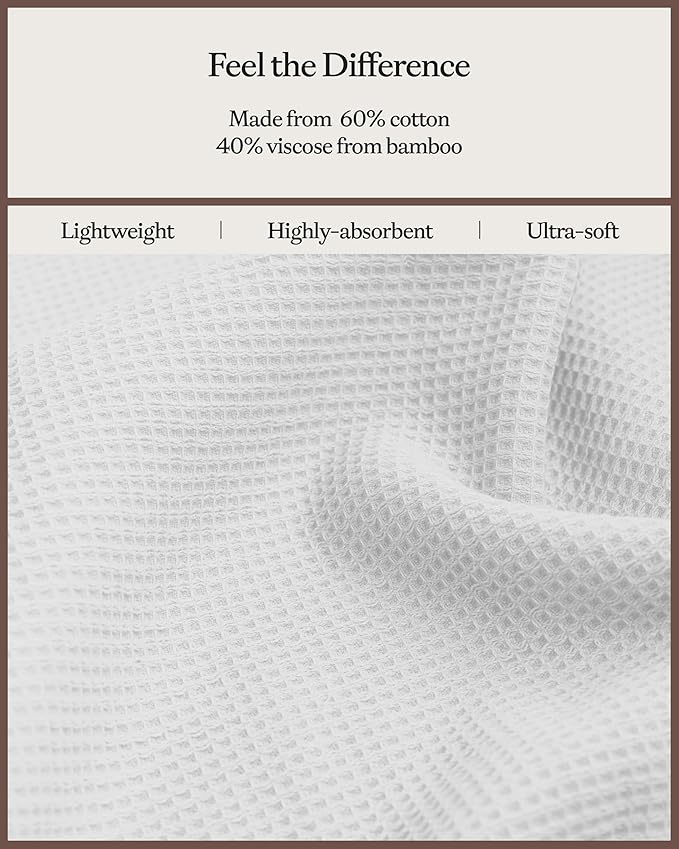 Cozy Earth Waffle Washcloths - 60% Cotton 40% Viscose from Bamboo Washcloths 13 x 13 Inches - Soft & Absorbent Terry, Reversible Mini Textured Waffle & Weave Pattern - 4 Pack