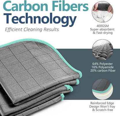 Airlab Microfiber Cleaning Cloth for Glass Cleaner Window Polishing Car Auto Detailing Lint Free Drying Dishes Kitchen Bathroom Magic Cleaning Cloths, Pack of 3, 12" x 12", Grey-Green