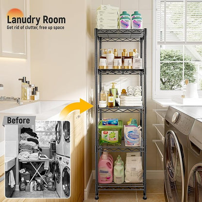 5 Tier Metal Shelving Unit Wire Shelving,Storage Rack for Small Space:Adjustable Storage Shelves Standing Bathroom Shelf and Narrow Small Shelf for Laundry Dorm Kitchen Pantry Closet15.8"w*11.8"D*53"H