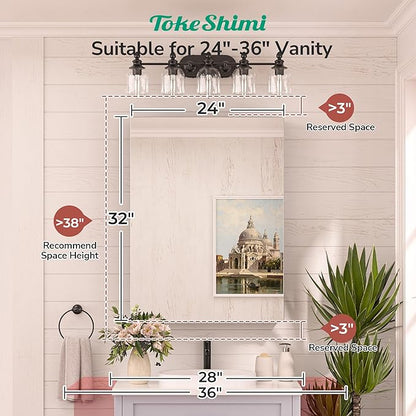TokeShimi 24x32 Mirrored Medicine Cabinet Recessed or Wall Mount, Aluminum Tempered White Bathroom Medicine Cabinet with Mirror with Stepless Adjustable Storage Metal for Modern Farmhouse