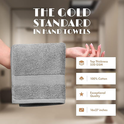White Classic Light Gray Hand Towels for Bathroom [6 Pack] Cotton Hand Towel Bulk for Gym, Kitchen and Spa, 16x27 Inches Soft Highly Absorbent Quick Dry Terry Salon Towels