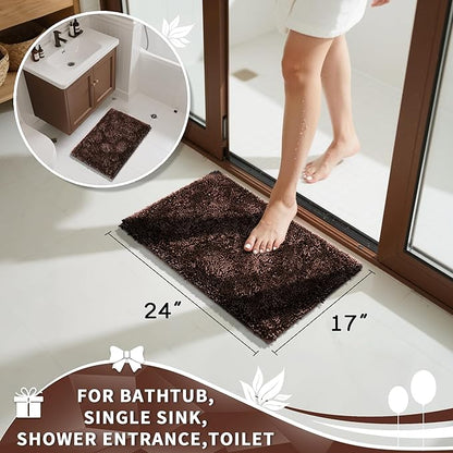 Yimobra Chenille Bathroom Rugs Non Slip, Extra Thick Soft Absorbent Bath Rug, Machine Washable Quick Dry Bath Mat for Bathroom Floor, Tub and Shower, Home Decor Accessories, 24x17, Brown