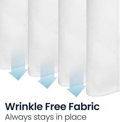 LiBa Waffle Weave Fabric White Shower Curtain, 72 W x 72 H Water Repellent & Heavyweight, Hotel Quality & Cloth Linen Shower Curtains Set and for Bathroom
