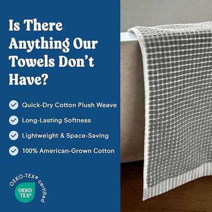 ONSEN Terry Cotton Waffle Face Towel Set – 4 Pack Luxury Cotton Face Towels, Quick Dry & Absorbent Washcloths – Soft, Lightweight, Durable Bathroom Towels for Everyday Use (Grey Fog, 12x12 in)
